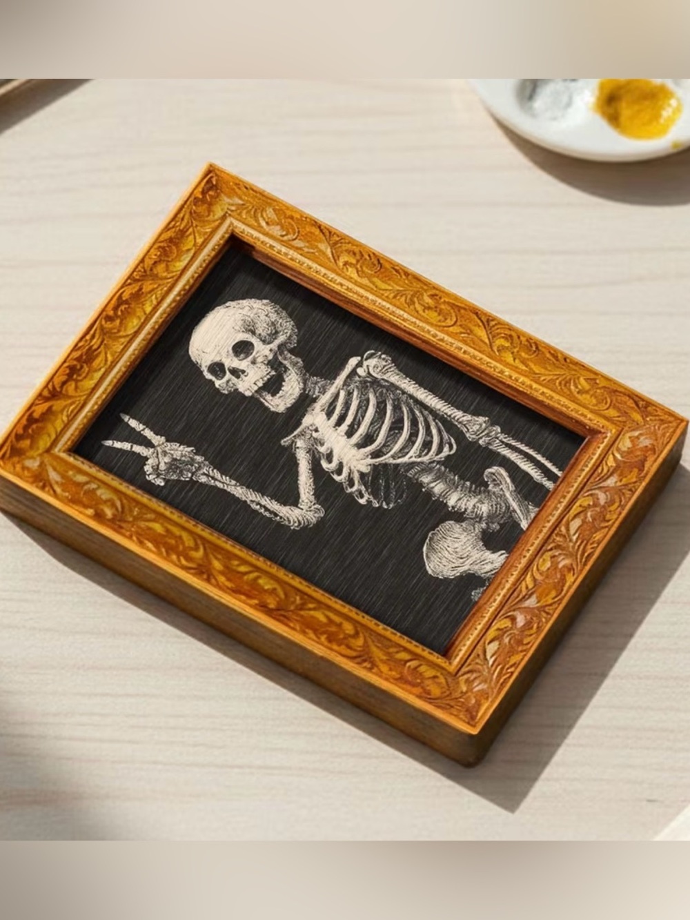 Lightweight Gold Ornate Frame Skeleton Mini Wooden Fridge Magnet ☠️☮️ ✌🏻
